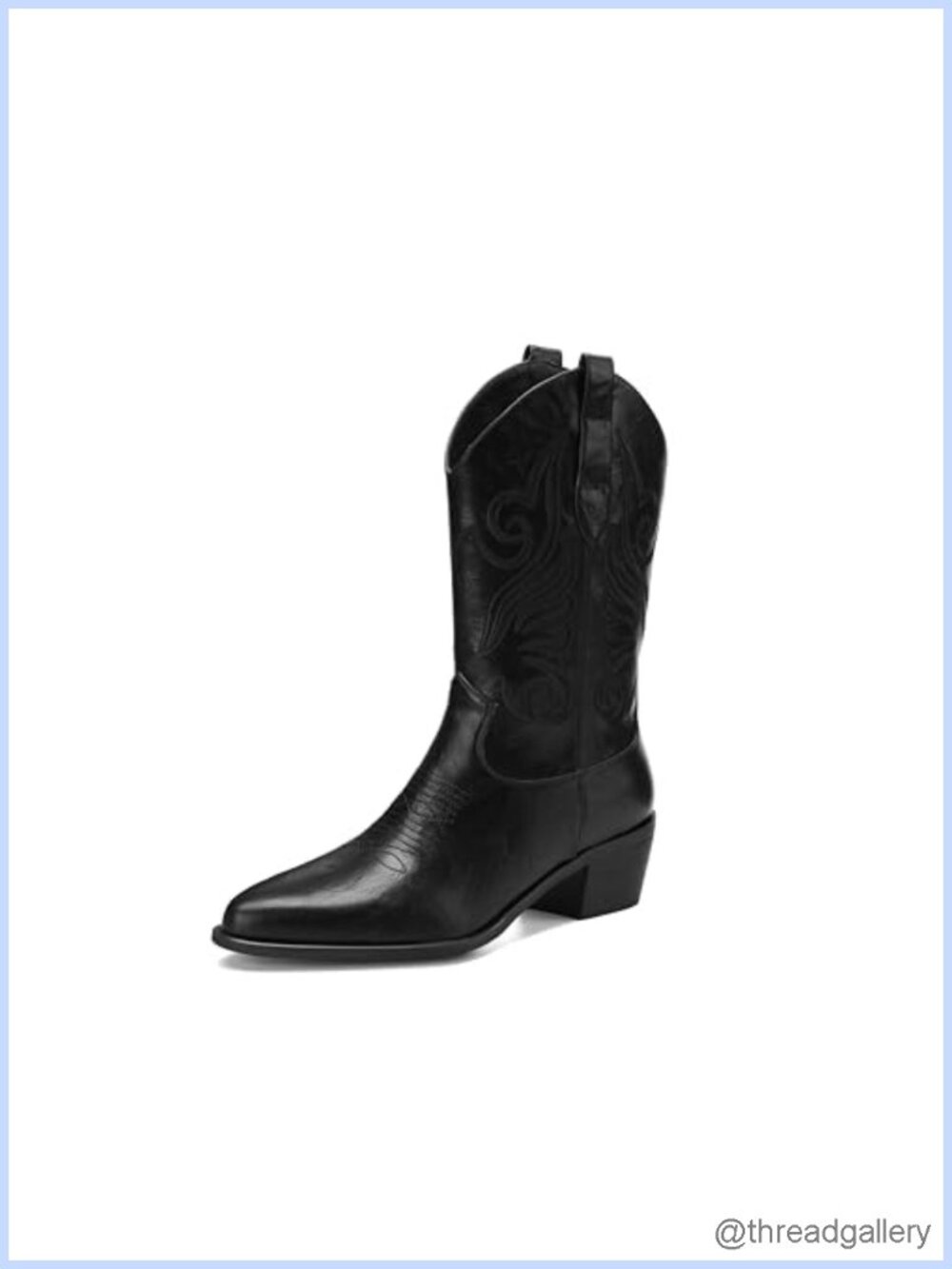Faux Suede Embroidered Cowboy Boots Pointed Toe Mid Calf Western